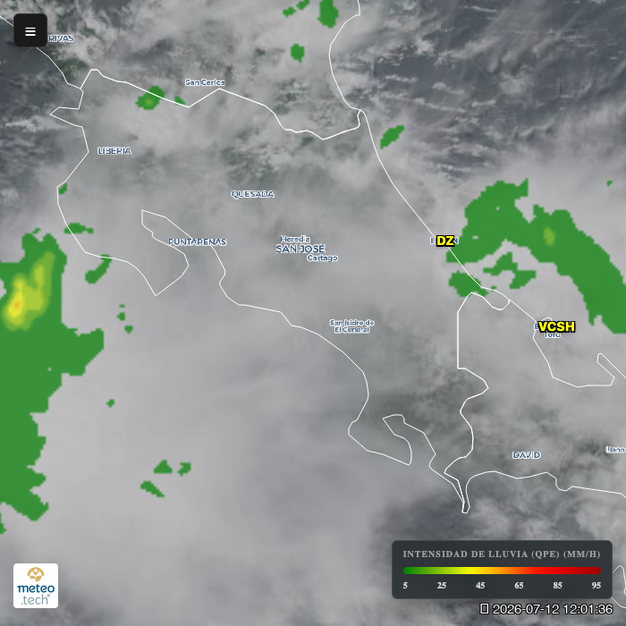 Mapa satelital de Costa Rica en vivo