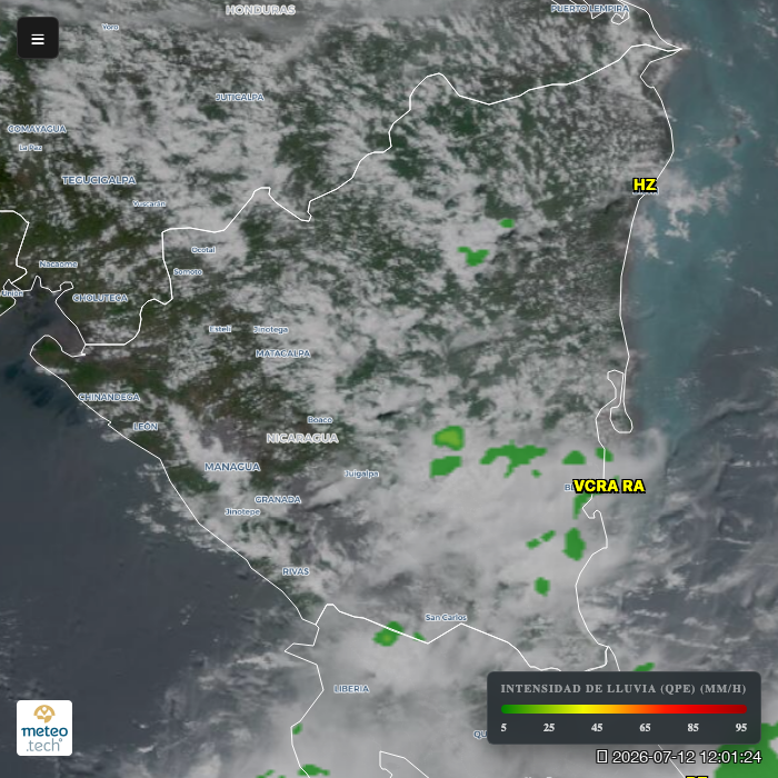 Mapa satelital de Nicaragua en vivo
